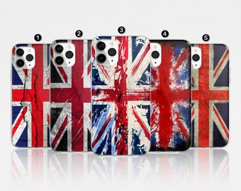 Coque avec drapeau britannique pour iPhone 15 Pro Max, 14, 13, 12, 11, XR, 8+, 7 et Samsung S23, S22, A14, A54