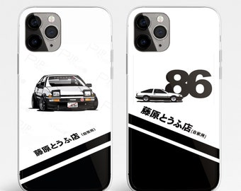 JDM Phone Case Initial D AE86 Cover adapté pour iPhone 15 Pro Max, 14, 13, 12, 11, XR, 8+, 7 et Samsung S23, S22, A14, A54