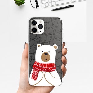 Étui pour téléphone de Noël avec ours mignon, cadeau de Noël, adapté pour iPhone 15 Pro Max, 14, 13, 12, 11, XR, 8+, 7 et Samsung S23, S22, A14, A54