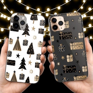 Capa de telefone de Natal, presente dourado, capa de Natal adequada para iPhone 15 Pro Max, 14, 13, 12, 11, XR, 8+, 7 e Samsung S23, S22, A14, A54