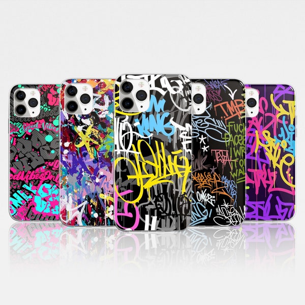 Coque de portable graffiti colorée pour iPhone 15 Pro Max, 14, 13, 12, 11, XR, 8+, 7 et Samsung S23, S22, A14, A54