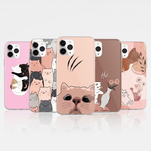 Cute Cat Phone Case Kitten Cover Cover fit for iPhone 15 Pro Max, 14, 13, 12, 11, XR, 8+, 7 & Samsung S23, S22, A14, A54