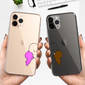 Cute Couple Phone Case Love Bears Matching Covers fit for iPhone 15 Pro Max, 14, 13, 12, 11, XR, 8+, 7 & Samsung S23, S22, A14, A54