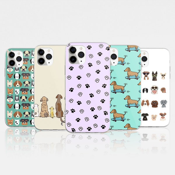 Cute Dog Phone Case Puppies Cover Cover fit for iPhone 15 Pro Max, 14, 13, 12, 11, XR, 8+, 7 & Samsung S23, S22, A14, A54