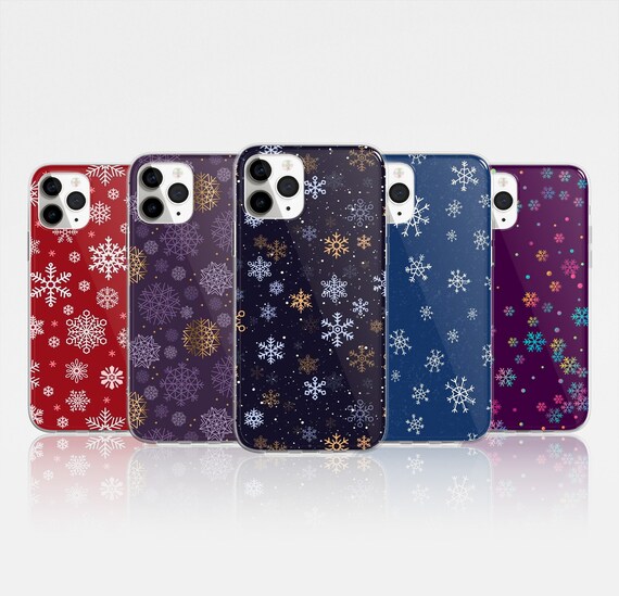 Xmas Phone Case Snowflakes Cover fit for iPhone 15 Pro Max, 14, 13, 12, 11, XR, 8+, 7 & Samsung S23, S22, A14, A54