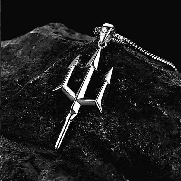 Poseidon Trident Pendant Necklace for men, Retro Creative Domineer Neptune Harpoon Necklace, Casual Accessories trendy jewelry