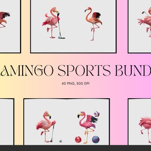 Entzückende Flamingo-Grafiken – Golf-, Fußball- und Sommerspaß-Clipart-Bundle – sofortiger Download