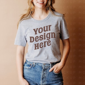 Bella Canvas 3001 T-Shirt Mockup | Athletic Heather Grey 3001 T-Shirt | Model Mockup | Cozy Vibes | Unisex T-Shirt | Fashion Tee