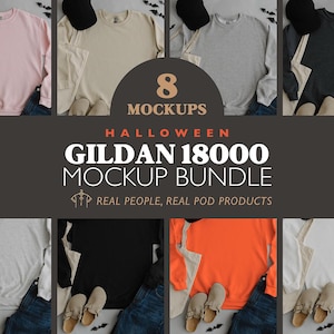 Gildan 18000 Halloween Mockup Bundle | Gildan 18000 Sweatshirts | G180 Crewneck Mockups | Cozy Casual Fall Trendy Halloween Spooky Aesthetic
