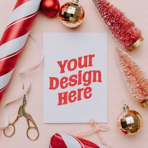 Weihnachtskarte Mockup | 5x7 Karten Mockup | Grußkarte Mockup | Rosa Weihnachtskarte | Weihnachtsgrußkarte Mockup | Digitale Karte Mockup
