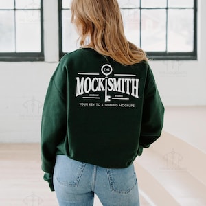 Gildan 18000 Sweatshirt BACK Mockup | Forest Green Gildan 18000 Sweatshirt | Green Sweatshirt Model | Simple Lifestyle Mock | G180 Crewneck