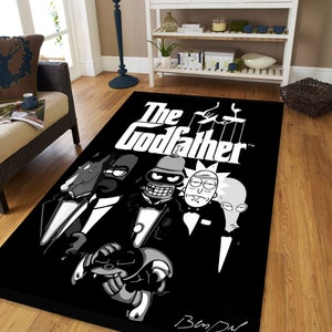 Popular Movie Rug, Mafia Rug, Rick Sanchez, Bender, Roger, Black And White Rug, , Home Decor,Gift Rug, Custom Rug, Area Rug