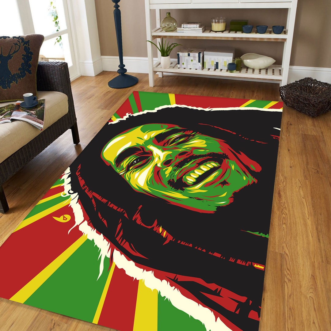 Bob Marley Rug, Reggae Music Art, Rastafari Art, Colorful Rug, Musician ...