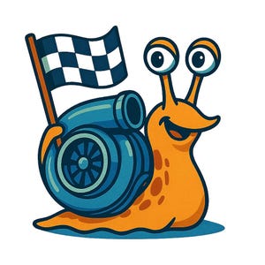 Snail with Turbocharger & Racing Flag – Funny Car Sticker – Weatherproof – Gift for Motorsport, Snail Humor Fans