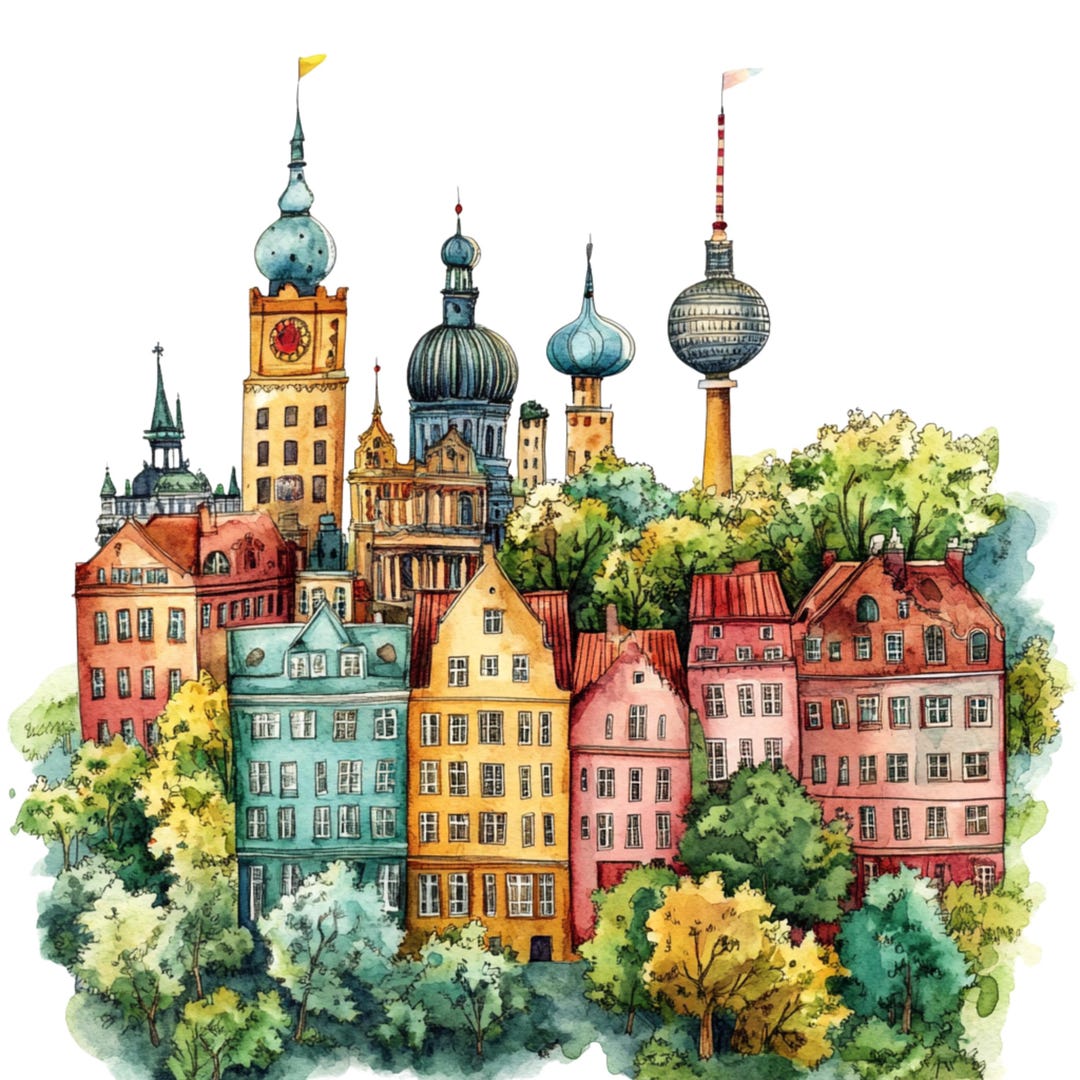 4x Car Stickers Berlin Scene Watercolor Colorful (multipack ...