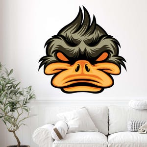Angry duck wall sticker, funny duck head decal, cartoon animal wall sticker, cheeky bird decoration