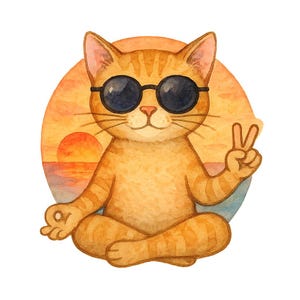 Adesivi Zen AF | Adesivo divertente per yoga | Adesivo Gatto in Meditazione | Regalo divertente per lo yoga | Decorazione con frase "Chill" per yogi e amanti dei gatti