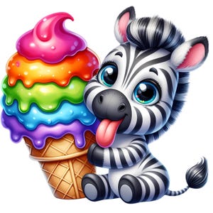 Süßes Zebra Sticker Wandtattoo Cartoon 3D Tier mit Eiscreme Deko für Kinderzimmer Laptop Auto Wand Sommer