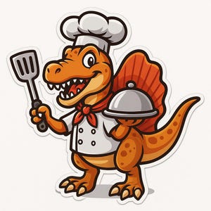 3 adesivi Spinosaurus come chef – Adesivo per auto divertente e creativo – resistente alle intemperie, durevole – regalo per gli amanti dei dinosauri, del barbecue e della cucina