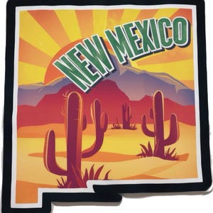 Autocollant du Nouveau-Mexique, autocollant de paysage désertique, motif de cactus, autocollant d'état des États-Unis, motif de coucher de soleil, autocollant de voiture Nouveau-Mexique