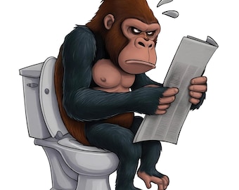 2x Klistermärken med arga gorillor på toaletten med tidning, roliga tecknade klistermärken för bil och badrum, unika bilklistermärken