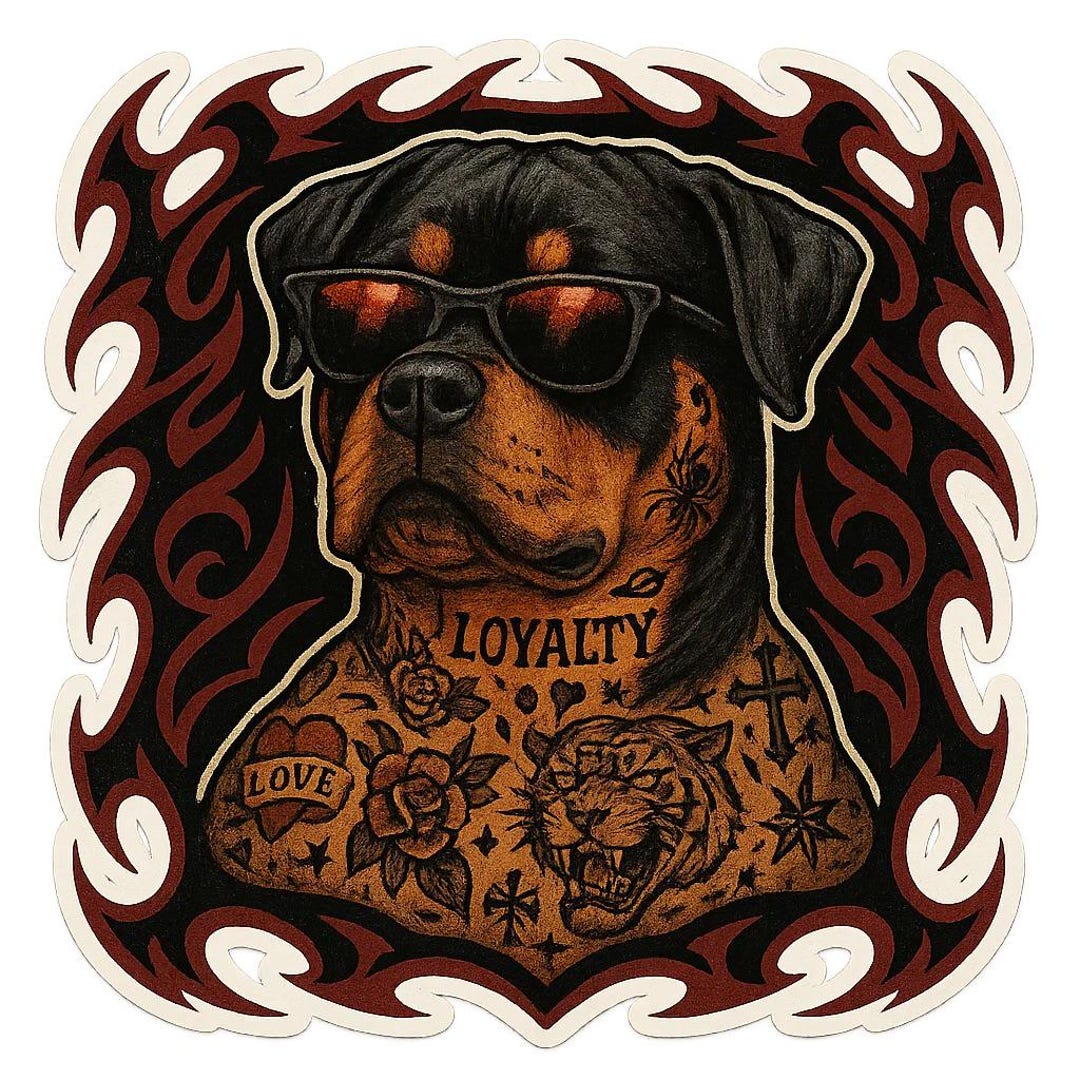 Rottweiler Sticker With Tattoos and Sunglasses Funny Dog Comic Sticker ...