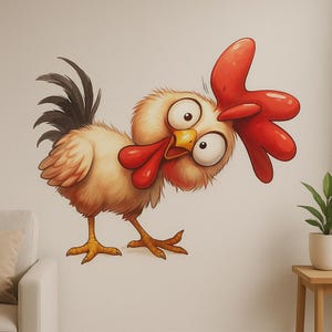 Funny cartoon chicken wall sticker, farm animal decal, nursery wall decor, funny rooster chicken wall art farm gift