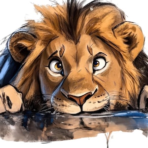 Thoughtful Lion Sticker | Cute Cartoon Lion Car Sticker | Wild Animal Wall Decal | Decoration for Kids' Rooms & Safari Animal Lovers