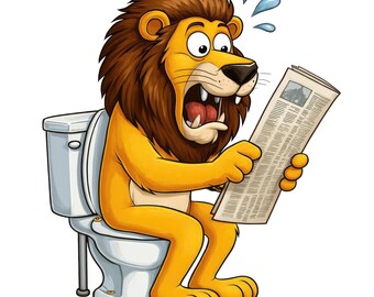 2x Roliga lejonklistermärken på toaletten med tidning, roliga tecknade klistermärken för bil och badrum, originella bilklistermärken