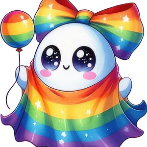 Rainbow Ghost with Flag Sticker – Colorful Wall Decal & Car Sticker