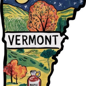 Vermont Sticker, USA Bundesstaat Aufkleber, Ahornsirup & Herbst Landschaft, Autoaufkleber Vermont Karte