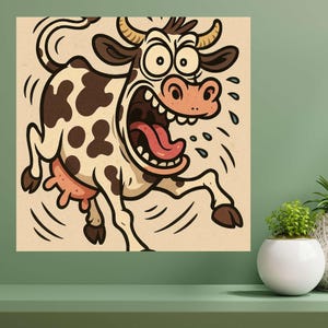 Funny cow wall sticker, cartoon cow mural, humorous cow wall decoration, colorful cow wall stickers, funny animal wall decal, comic cow