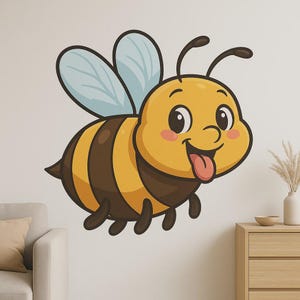 Cute honey bee with tongue out wall decal funny cartoon sticker for wall camper laptop gift for bee humor fans