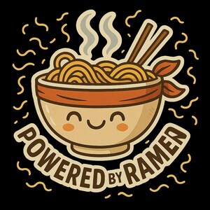 Powered by Ramen Sticker | Lustiger Anime Aufkleber | Ramen Kawaii Sticker | Manga Fan Geschenk | Nerd Essen Aufkleber