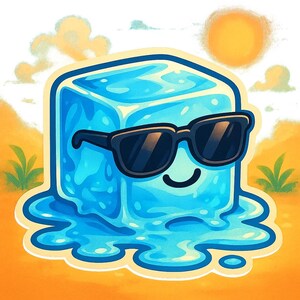 Pegatina de cubo de hielo genial | Pegatina divertida con cubito de hielo y gafas de sol | Diseño de dibujos animados de verano | Regalo de nerd kawaii