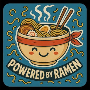 Powered by Ramen Sticker | Lustiger Anime Aufkleber | Ramen Kawaii Sticker | Manga Fan Geschenk | Nerd Essen Aufkleber