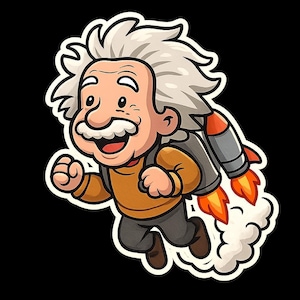 Einstein met jetpack-sticker – Grappige autosticker – weerbestendig, geweldig – cadeau voor nerds, wetenschaps- en sciencefictionfans