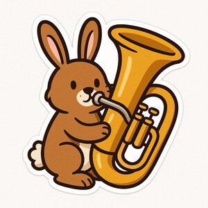 Adesivo Coniglio con Tuba – Grazioso adesivo per auto – Resistente alle intemperie, musicale – Regalo per amanti della musica, bambini e animali