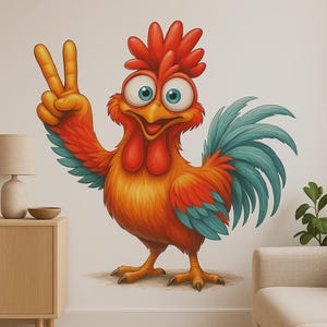 Lustiger Hahn Sticker Cartoon Huhn Peace Zeichen Comic Aufkleber Haustier Bauernhof Witziges Geschenk