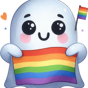 Regenbogen-Geist mit Flagge Sticker – Farbenfrohes Wandtattoo & Autoaufkleber