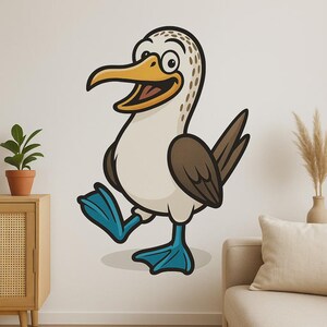 Divertida pegatina de pared de piquero patas azules. Divertido motivo de pájaro con patas azules como pegatina para pared, autocaravana, portátil, regalo para amantes de las aves y del humor.