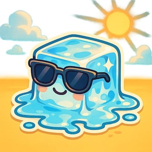 Pegatina de cubo de hielo genial | Pegatina divertida con cubito de hielo y gafas de sol | Diseño de dibujos animados de verano | Regalo de nerd kawaii