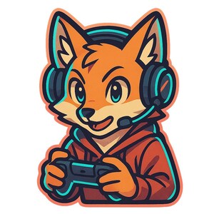 Adesivo Volpe da Gioco | Adesivo in stile Sora con controller e cuffie | Regalo per nerd degli anime | Volpe da gioco in colori neon