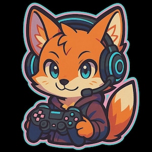 Adesivo Volpe da Gioco | Adesivo in stile Sora con controller e cuffie | Regalo per nerd degli anime | Volpe da gioco in colori neon