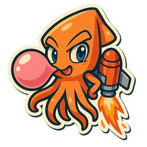 Adesivo jetpack calamaro | Calamaro kawaii con jetpack e gomma da masticare in stile Sora | Adesivo divertente a forma di polpo