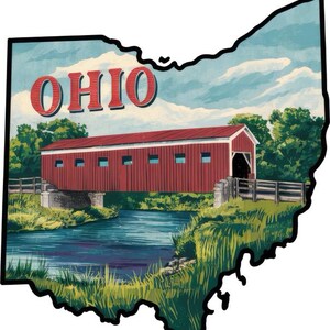 Pegatina de Ohio, pegatina del estado de EE. UU., motivo de puente, pegatina de paisaje, pegatina para coche con mapa de Ohio
