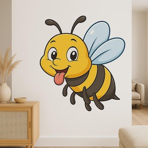 Autocollant mural mignon d'abeille avec la langue tirée, autocollant de dessin animé drôle pour le cadeau d'ordinateur portable de camping-car de mur pour les fans d'humour d'abeille