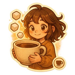 Coffee Girl Sticker | Sora Style Anime Girl mit XXL Kaffeebecher | Kawaii Kaffee Aufkleber | Barista Nerd Design