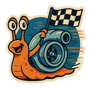 Snail with Turbocharger & Racing Flag – Funny Car Sticker – Weatherproof – Gift for Motorsport, Snail Humor Fans