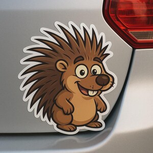 Funny Porcupine Cartoon Sticker Animal Decal for Laptop Car Motorhome Gift for Animal Lovers, Kids and Comic Fans